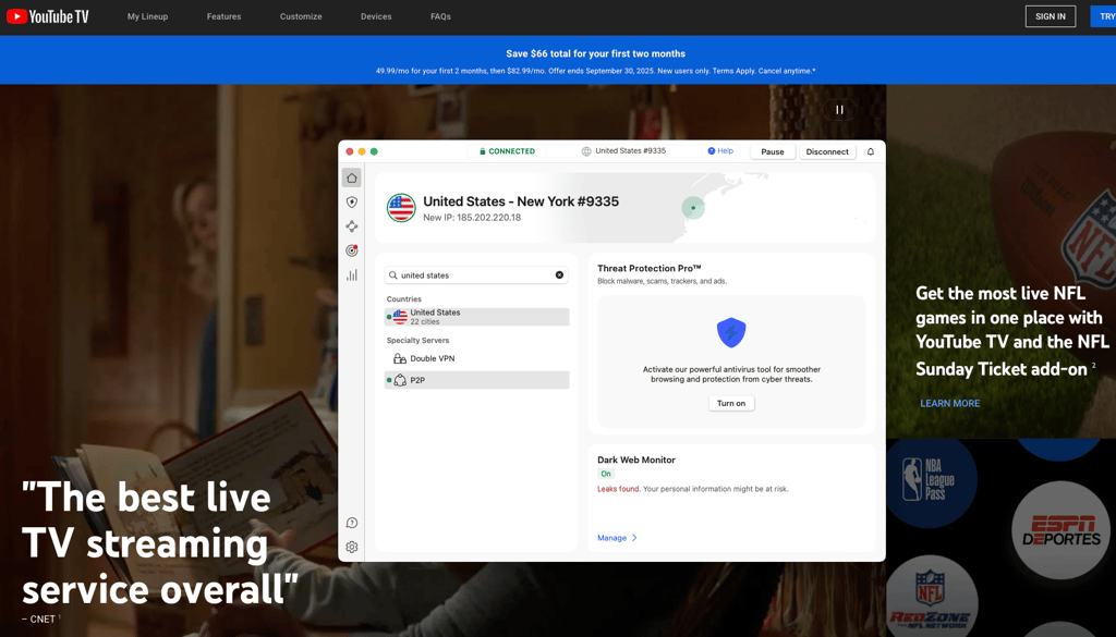 YouTube TV unblocked with NordVPN