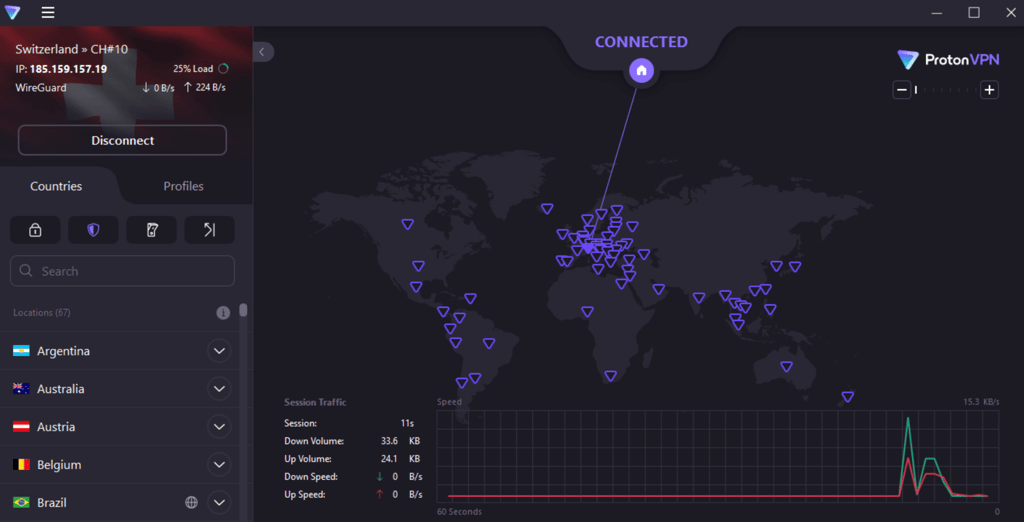 Proton VPN connected to Switzerland to bypass OnlyFans age verification in Italy