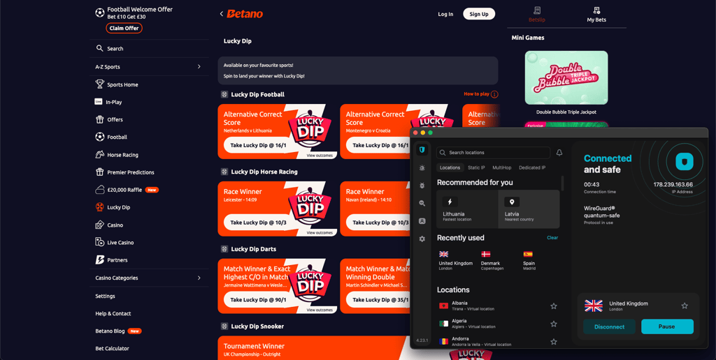 Surfshark easily unblocked Betano in the US and Mexico
