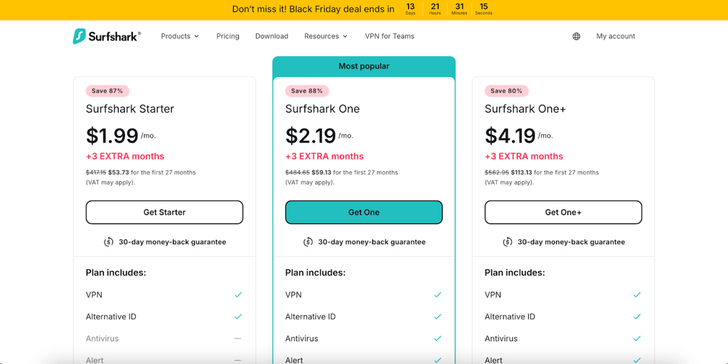 Surfshark's Black Friday deals in 2025