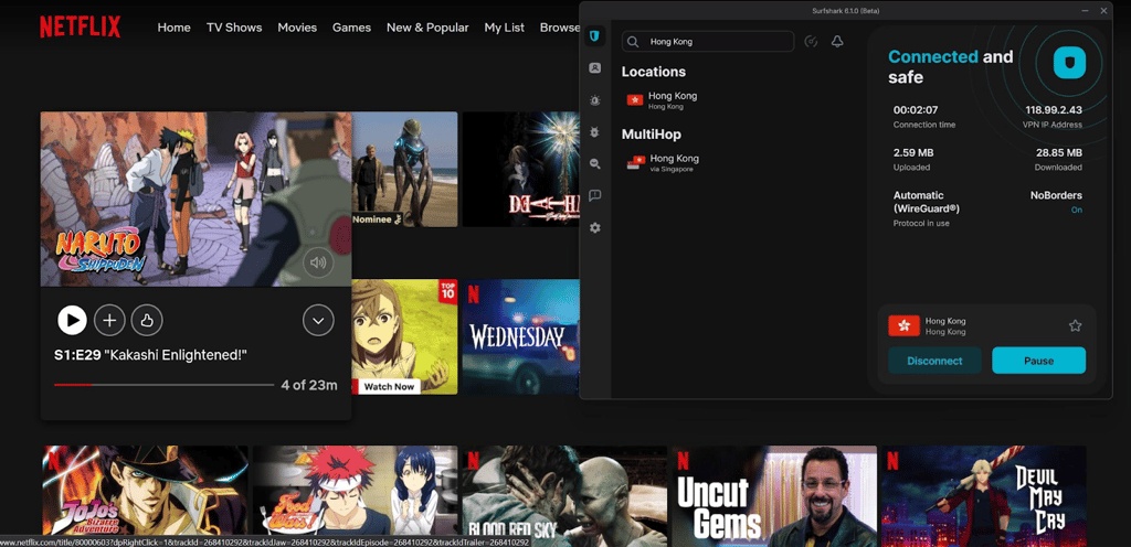 Netflix HK unlocked with Surfshark