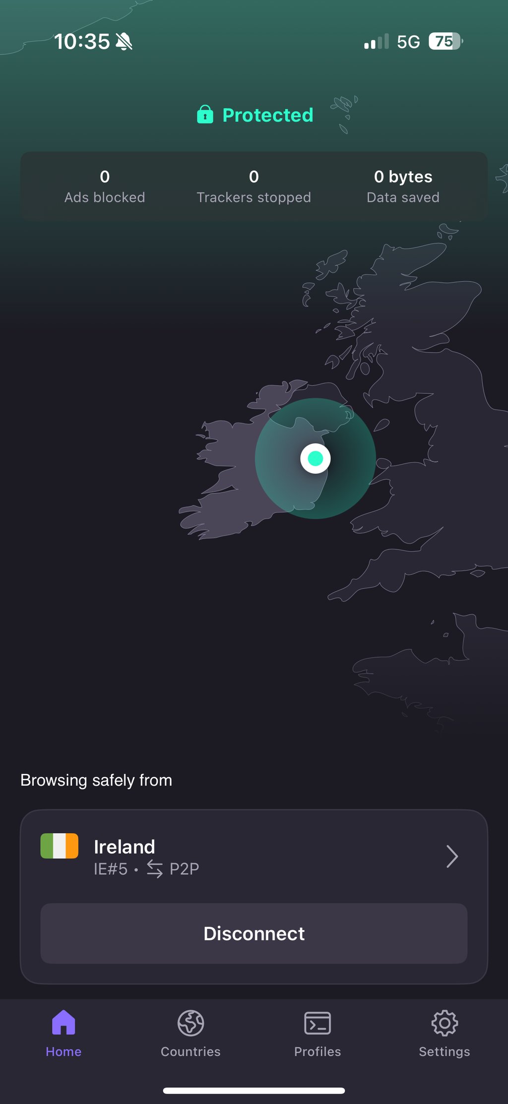 Proton VPN connected to Ireland server