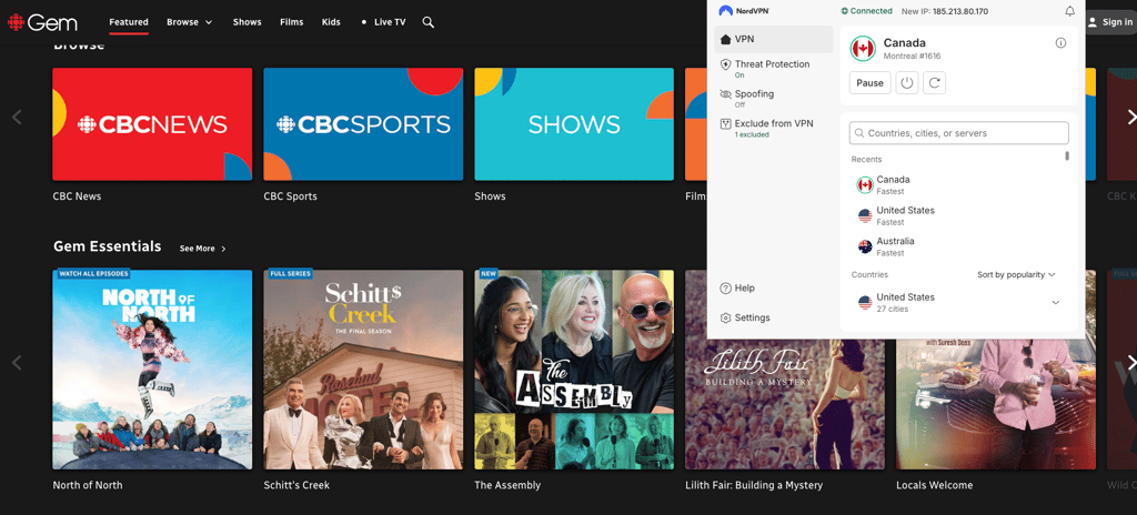 Watch Canadian content with NordVPN
