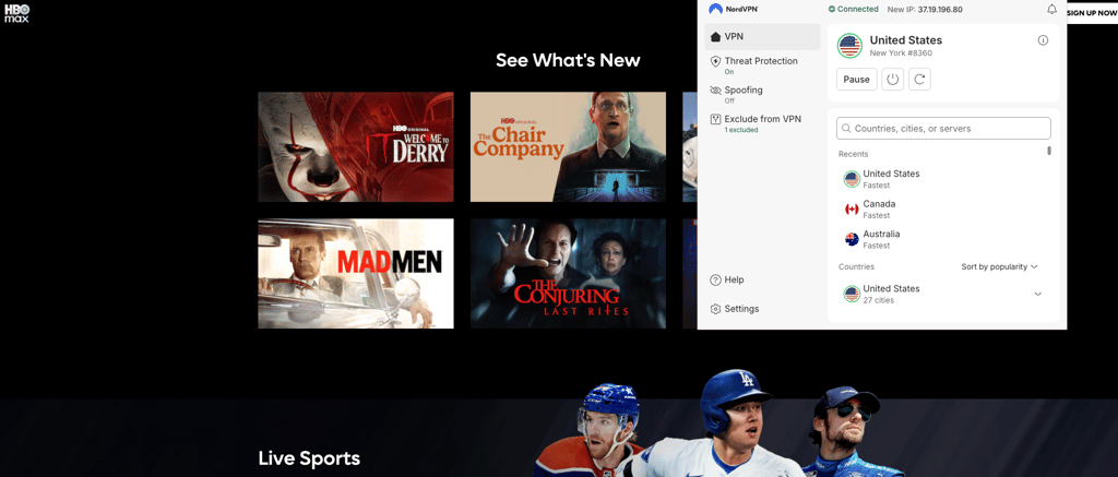 Streaming HBO Max with NordVPN