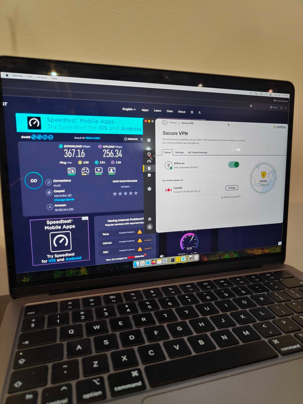 Norton VPN Canadian server speed