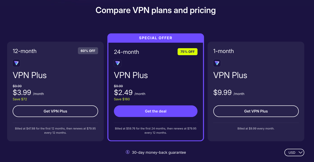 Proton VPN's plan options