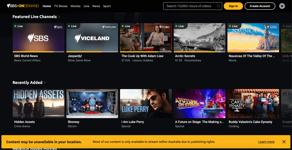 SBS On Demand error message when trying to access from outside Australia