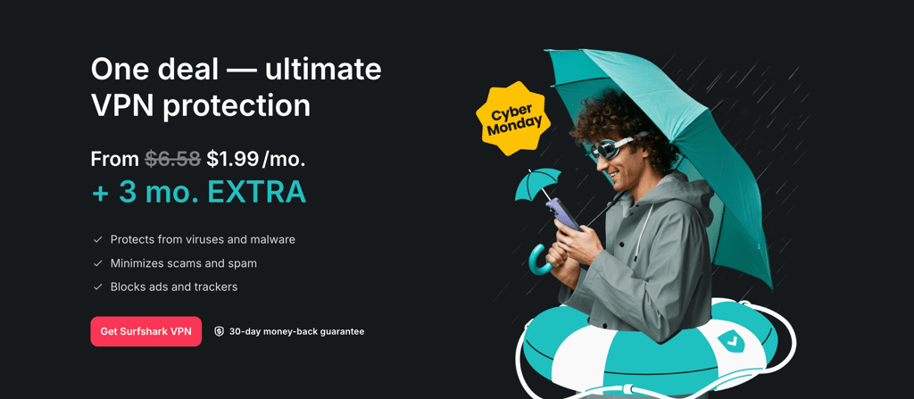 Surfshark VPN Cyber Monday deal page