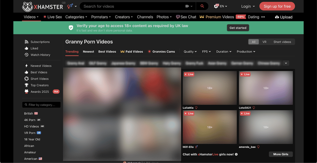 xHamster age verification prompt