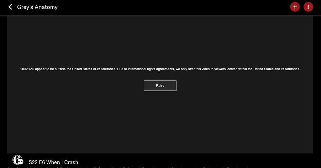 ABC On Demand error message when trying to access it from outside the US