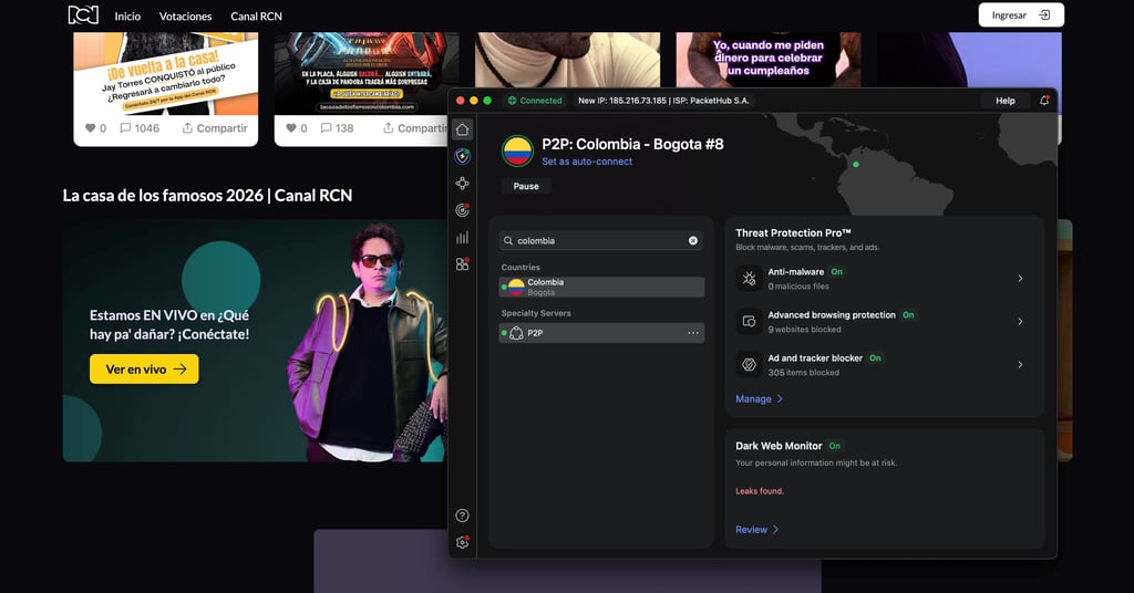 Unblocking Canal RCN using NordVPN's Colombia server