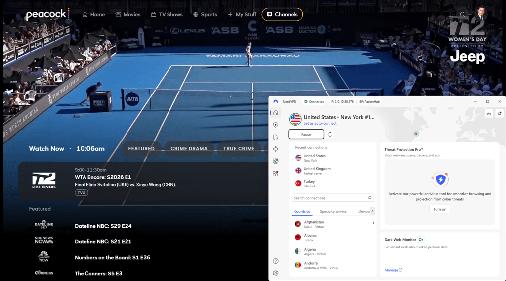 Start streaming Peacock TV with NordVPN