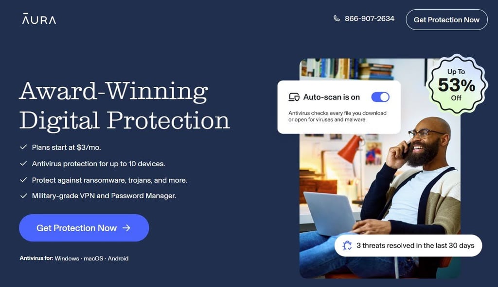 aura antivirus website with a deal