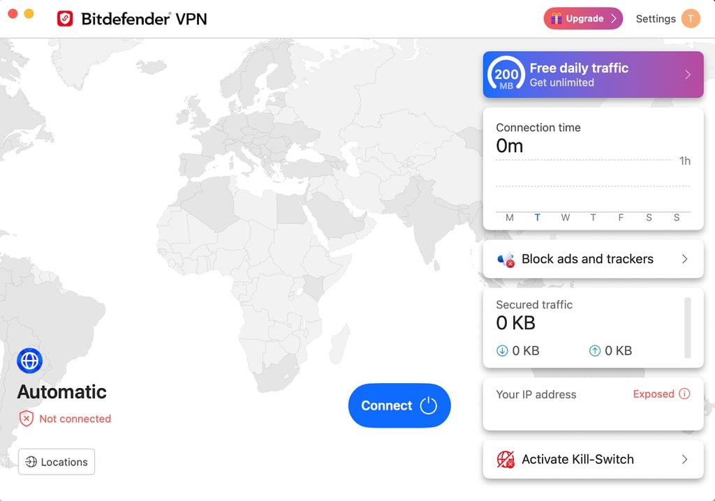 Bitdefender free VPN dashboard