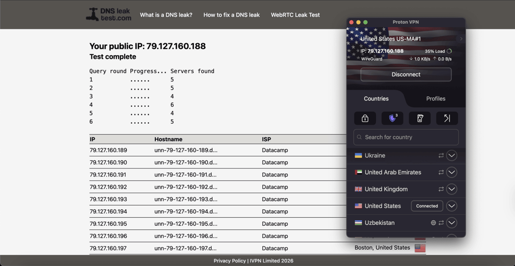 Proton VPN leak tests