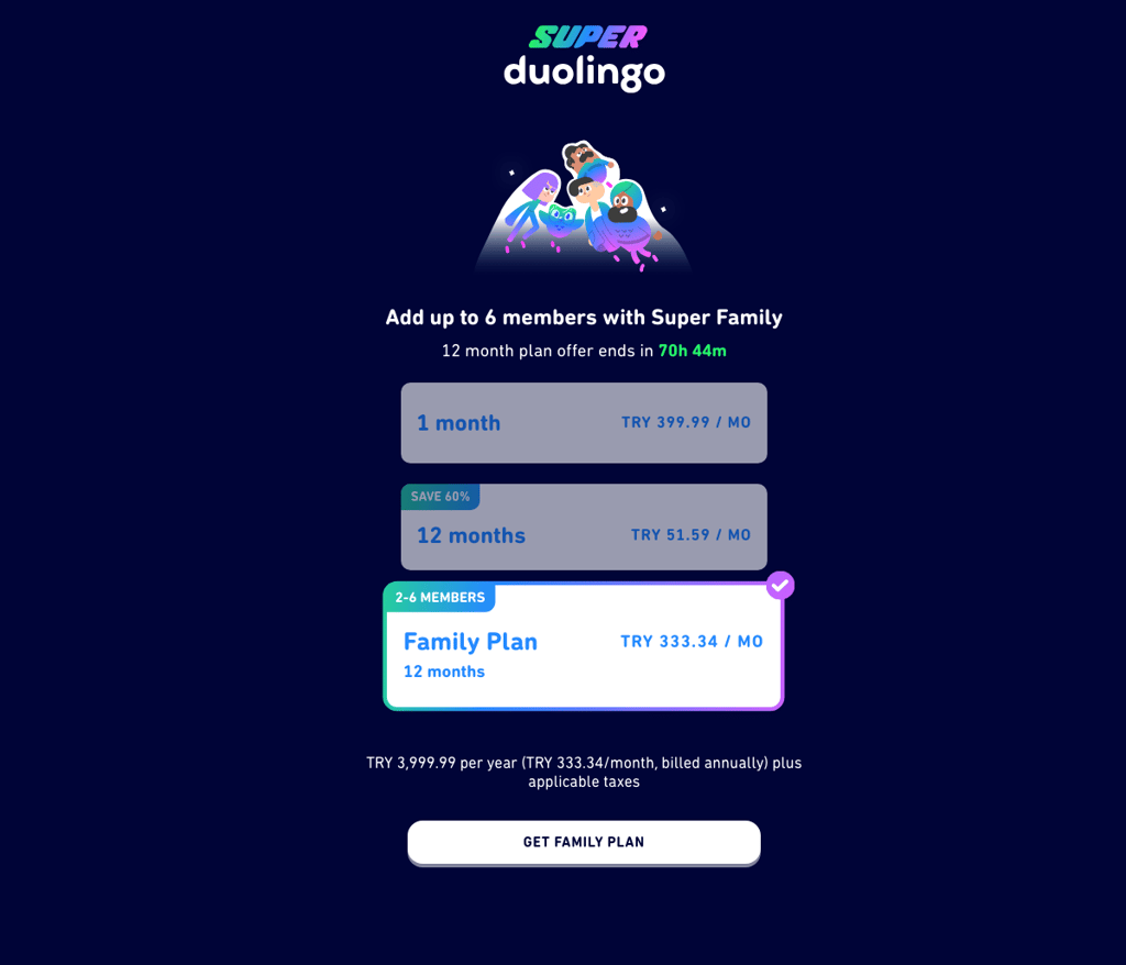 Duolingo's prices in Turkey