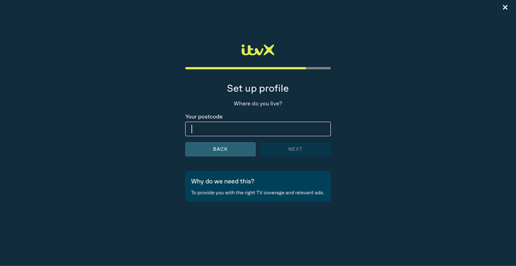 Input any UK post code to sign up for ITVX