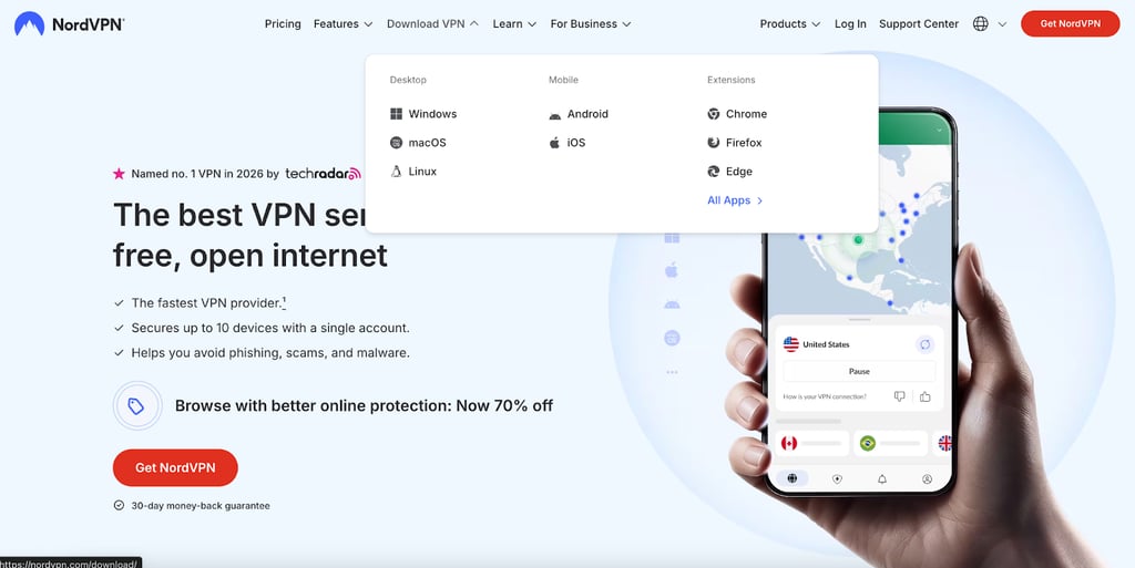 NordVPN supports all major devices and many smart devices