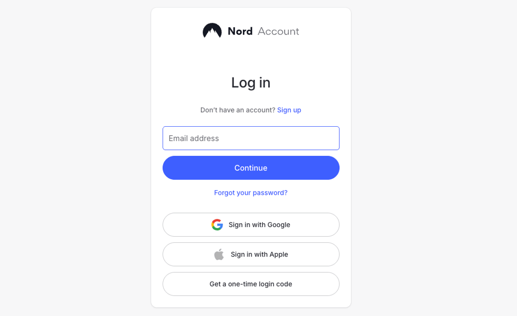NordVPN's login page