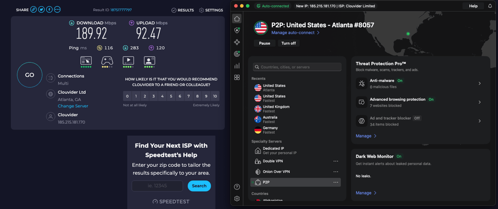 NordVPN speed test