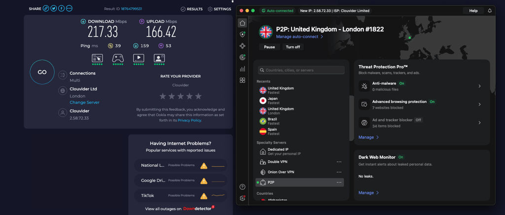 NordVPN speed test in progress