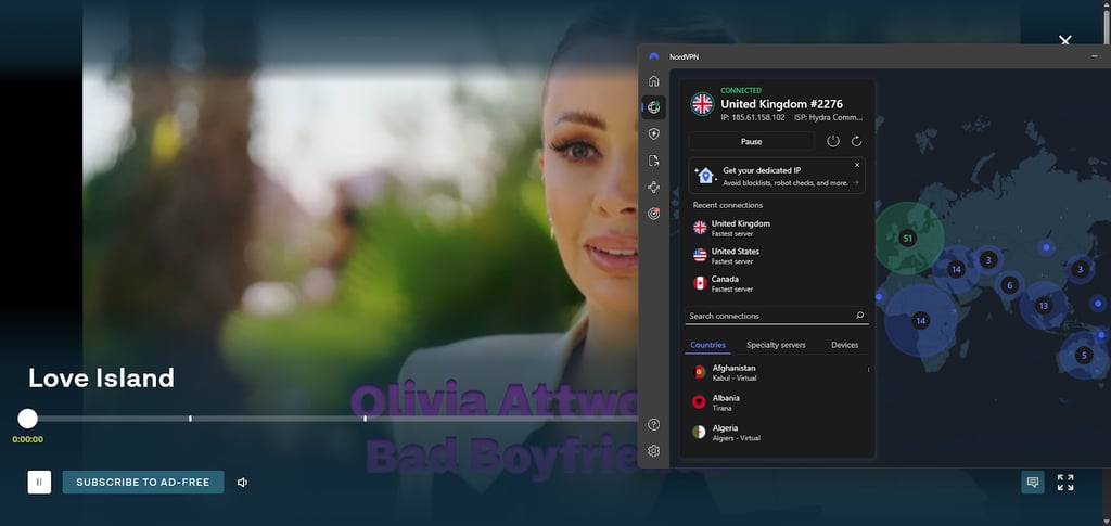 Streaming Love Island with NordVPN on a UK VPN server