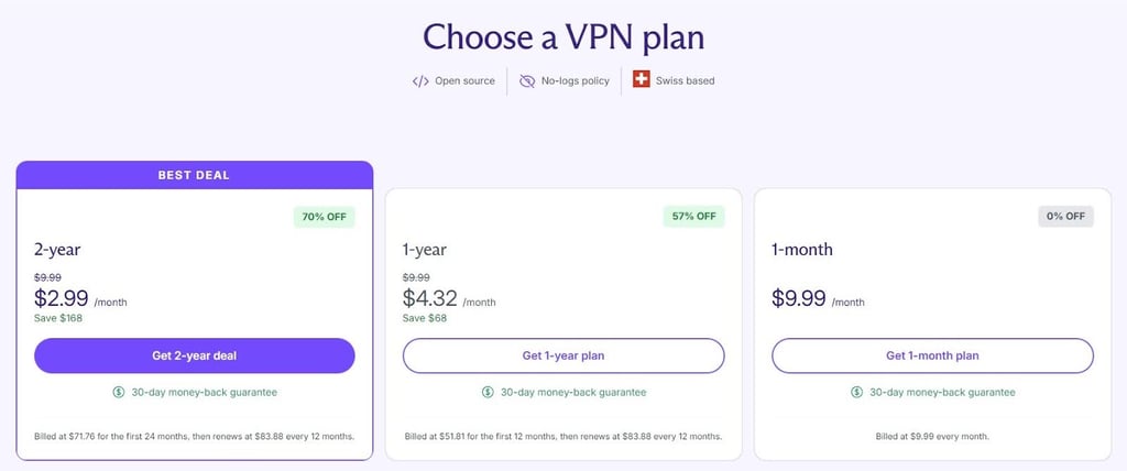 Proton VPN subscription plans with limited-time discounts