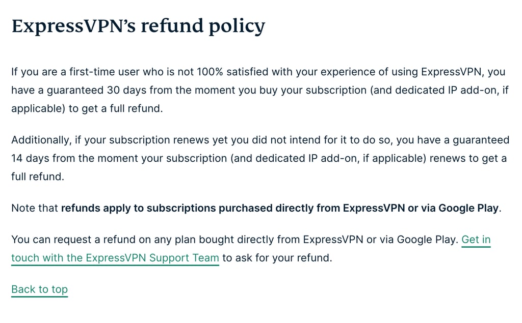 ExpressVPN refund policy