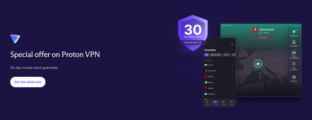 Get Proton VPN with a 30-day money-back guarantee
