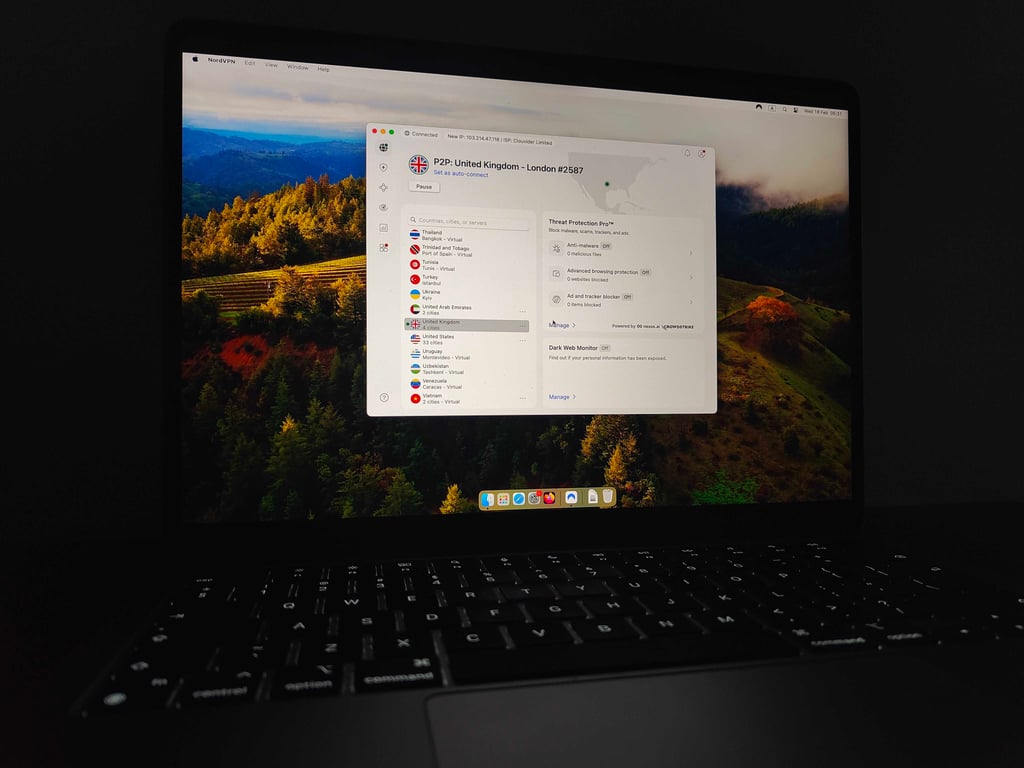 NordVPN connected to the UK server