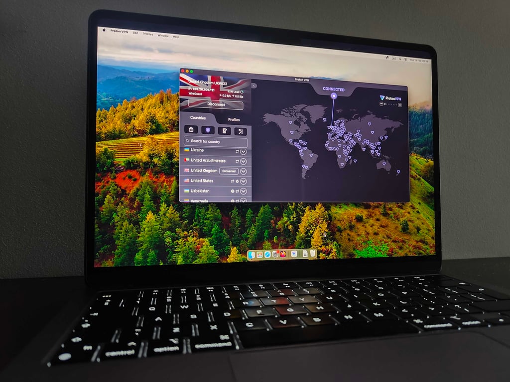 Proton VPN connected to the UK server