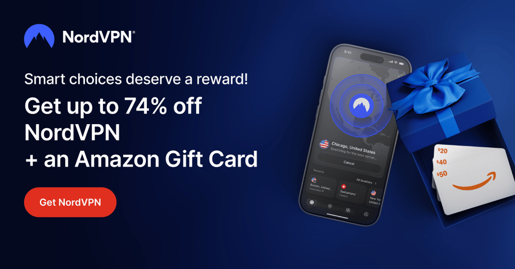 NordVPN's Birthday deal 74% off plus Amazon gift card free 2026