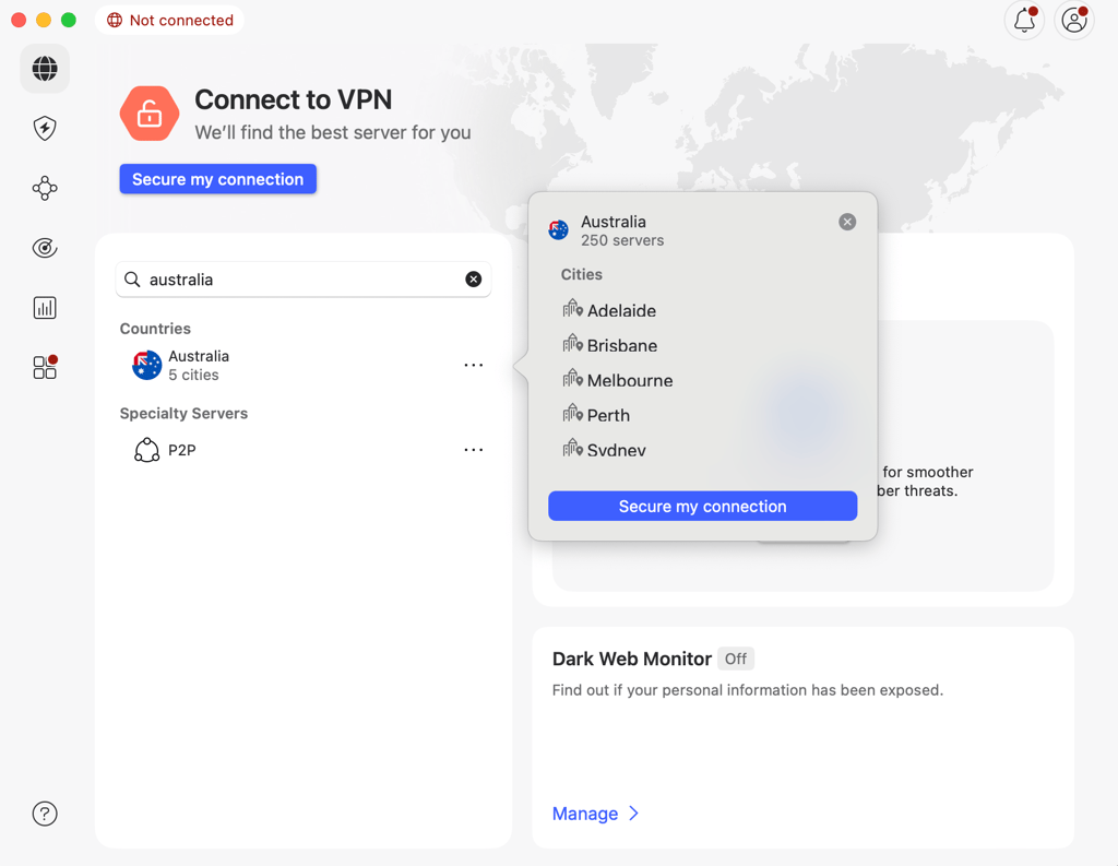 NordVPN's servers in Australia