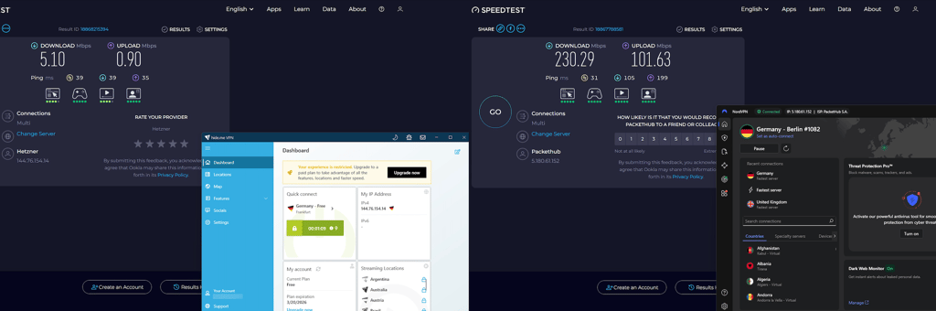 Hide.me vs NordVPN's speed