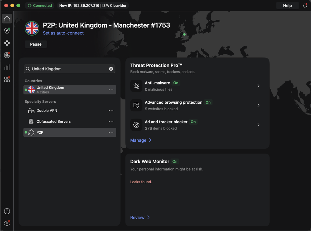 NordVPN's servers in the United Kingdom