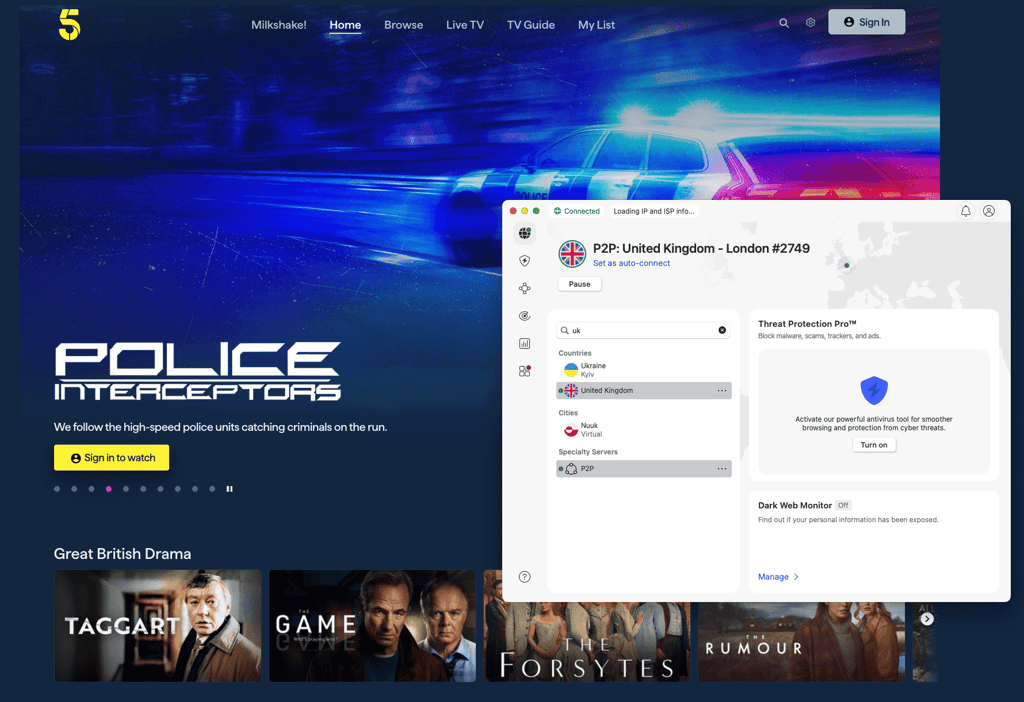 Channel5 unblocked with NordVPN