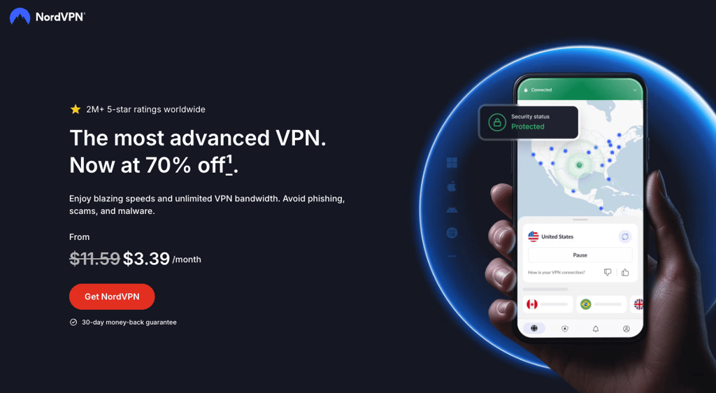 NordVPN's deal on the main page
