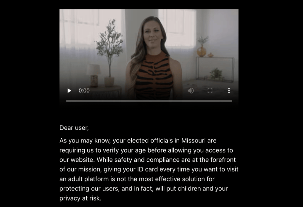 PornHub Missouri verification notice