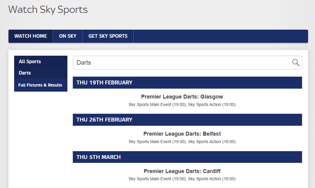 Sky Sports has coverage of Premier League darts in 2026