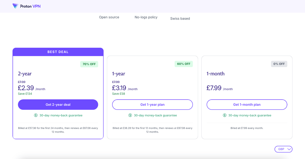 proton vpn pricing uk