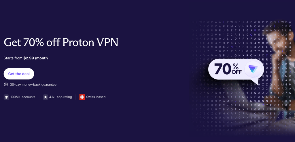 Proton VPN's deal on the official website