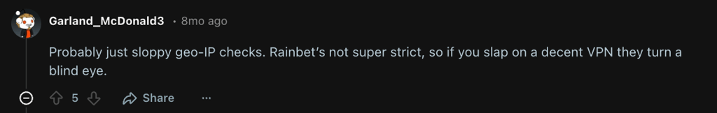 Rainbet VPN recommendations Reddit