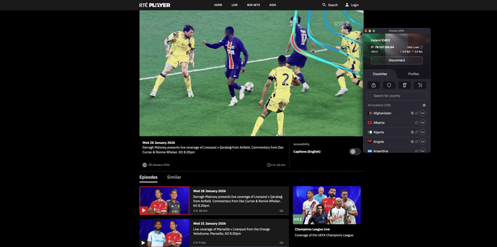 RTE2 unblocked with Proton VPN