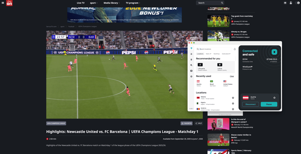ServusTV unblocked with Surfshark