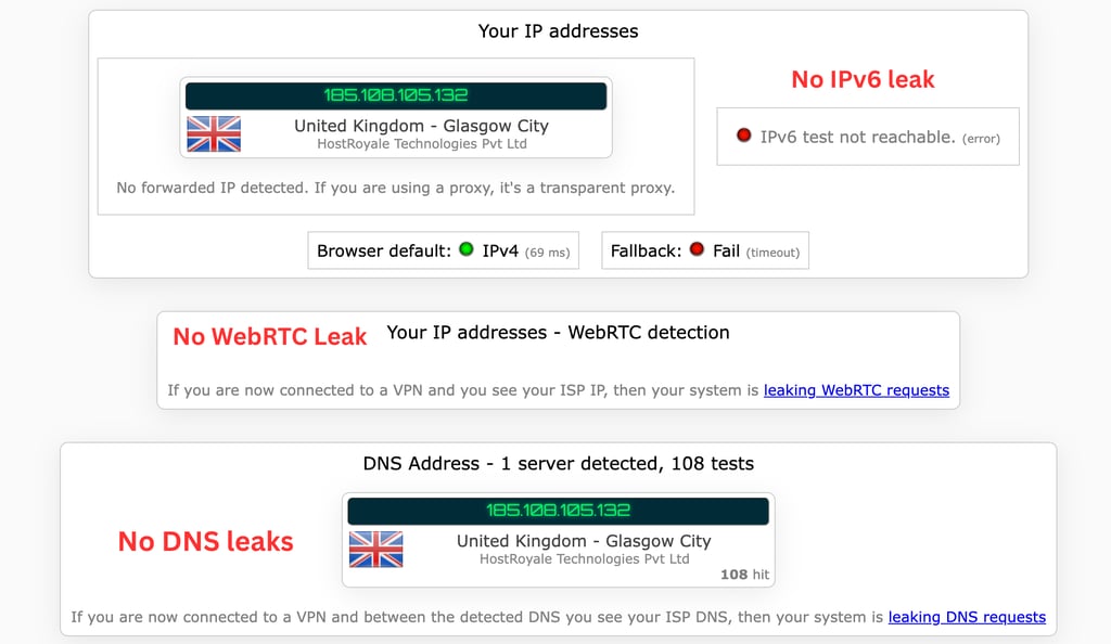 Surfshark VPN leak test