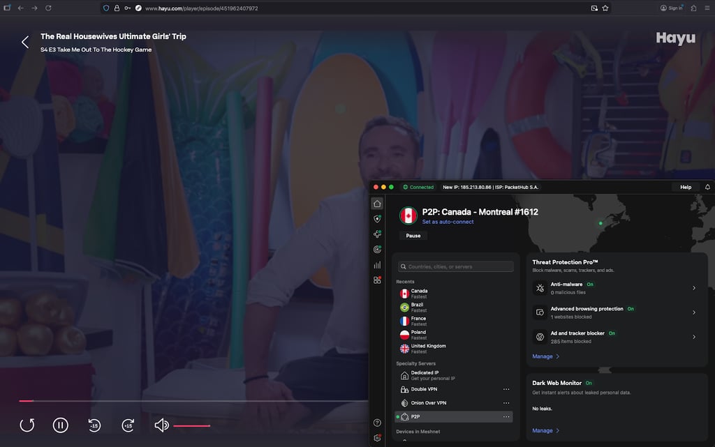 Hayu-streaming-with-NordVPN-page-view