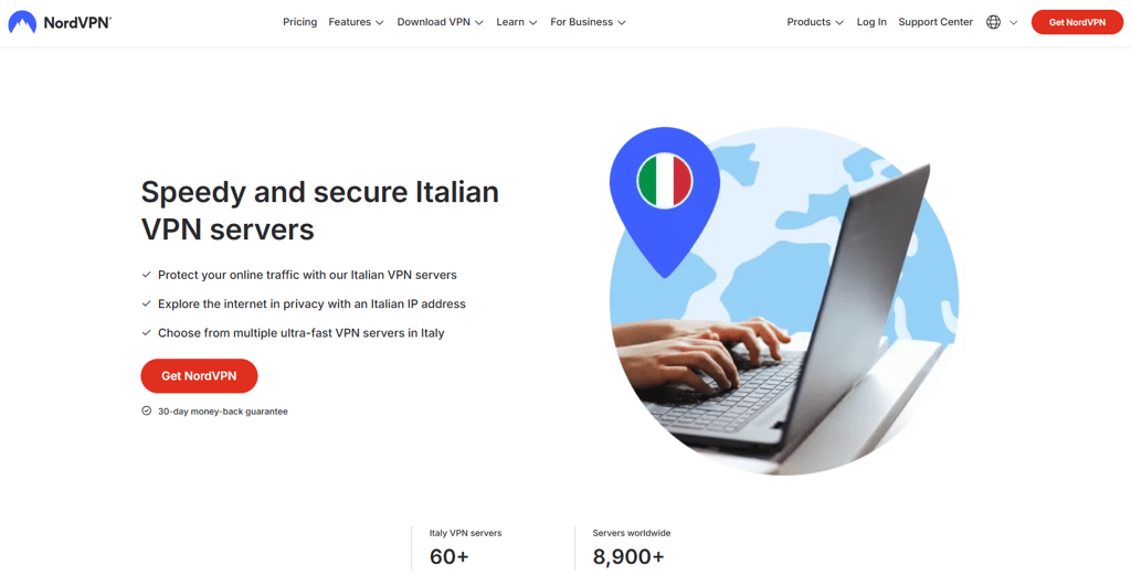 NordVPN Italian servers web page