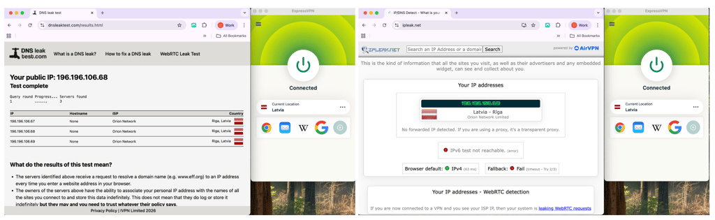 ExpressVPN DNS and IP leaks test results