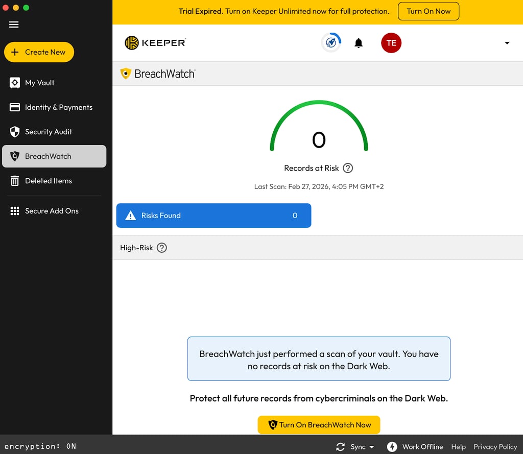 Keeper's BreachWatch tool that checks for dark web threats