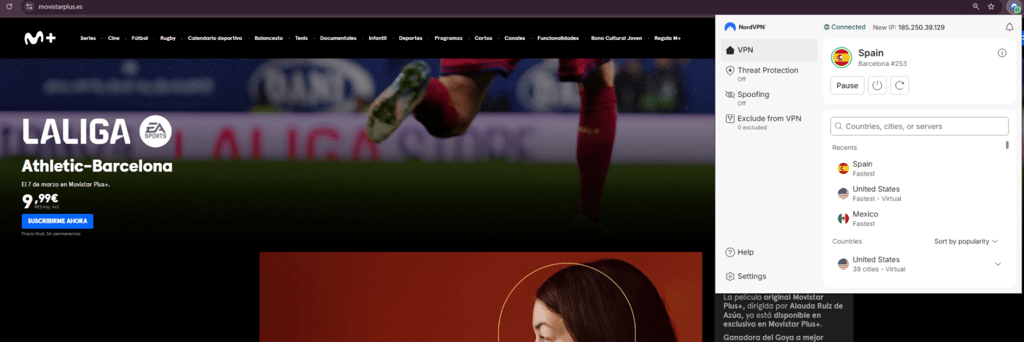 Laliga connected to NordVPN Spain